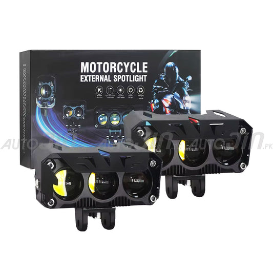 2PCS 3 Lens LED Headlight White Yellow Fog Light for Bike Car Truck SUV