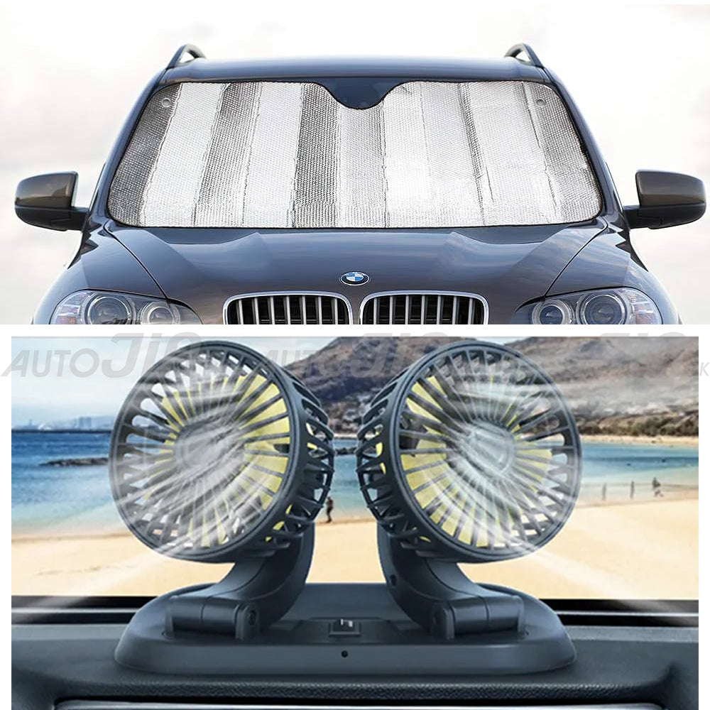 Sogo Long Neck Double Headed Fan & Windshield Sun Shade