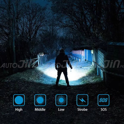 JAFS 5000mAh Super Bright 2000LM High Lumen Tactical Portable Flashlight Rechargeable IPX5 Waterproof Multi Mode Torch Flash Light