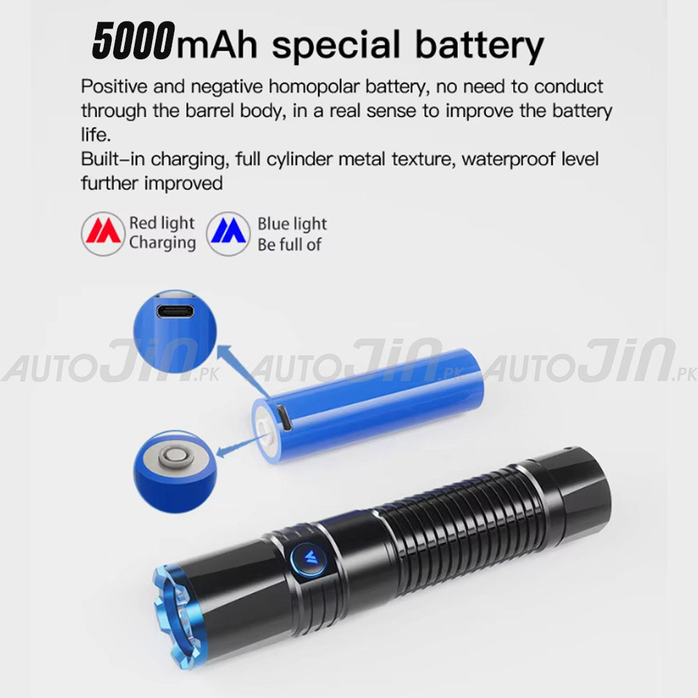 JAFS 5000mAh Super Bright 2000LM High Lumen Tactical Portable Flashlight Rechargeable IPX5 Waterproof Multi Mode Torch Flash Light