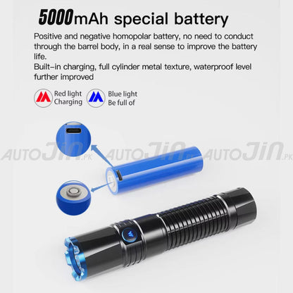 JAFS 5000mAh Super Bright 2000LM High Lumen Tactical Portable Flashlight Rechargeable IPX5 Waterproof Multi Mode Torch Flash Light